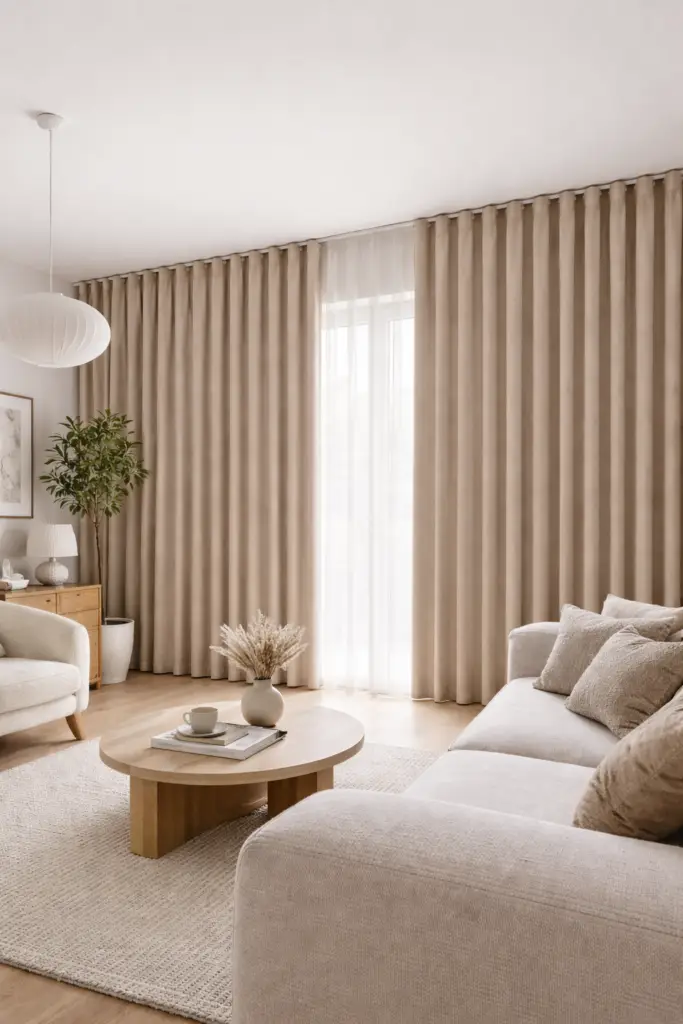 Akustikvorhänge nach Maß im Wohnzimmer von decocity